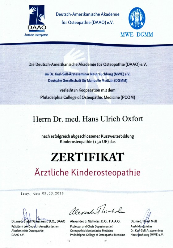 Zertifikat - Ärztliche Kinderosteopathie